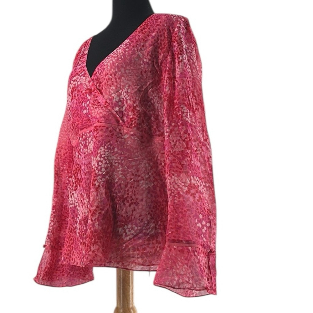 Ann Taylor silk blouse Pink Pattern Flowy v neck flattering top sz xl - Picture 6 of 11